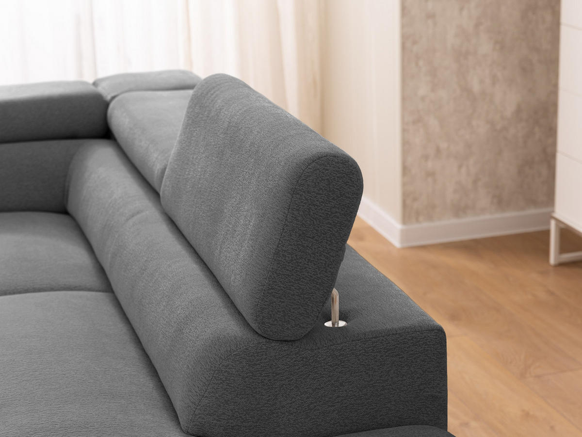 ECKSOFA mit Schlaffunktion und Bettkasten Bonnie aus Grau Chenille-Stoff mit verstellbaren Kopfstützen und Armlehne - Ottomane rechts - Schwarz/Grau, Holz/Textil (275/210cm) - S-Style Möbel