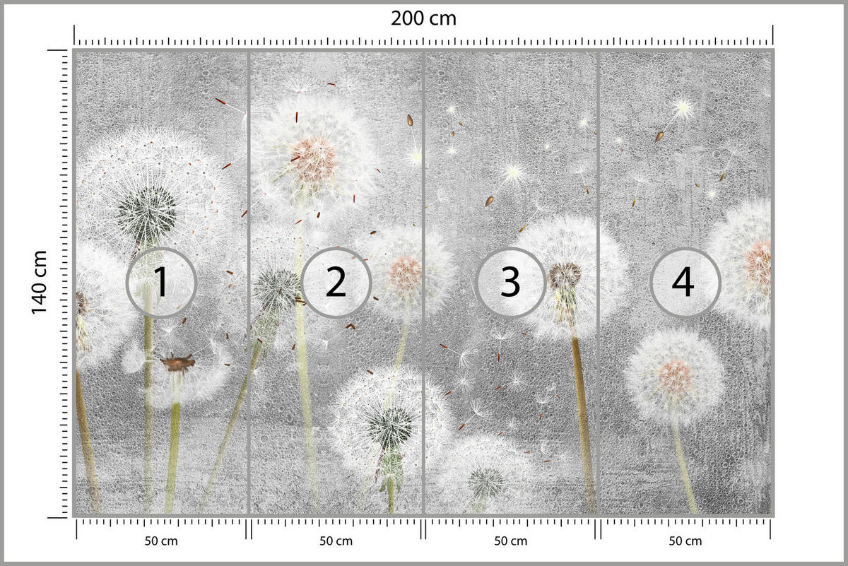 FOTOTAPETE für Schlafzimmer Retro Löwenzahn Beton Minimalistisch 200x140 - Gelb/Weiß, Papier (200/140cm) - Muralo