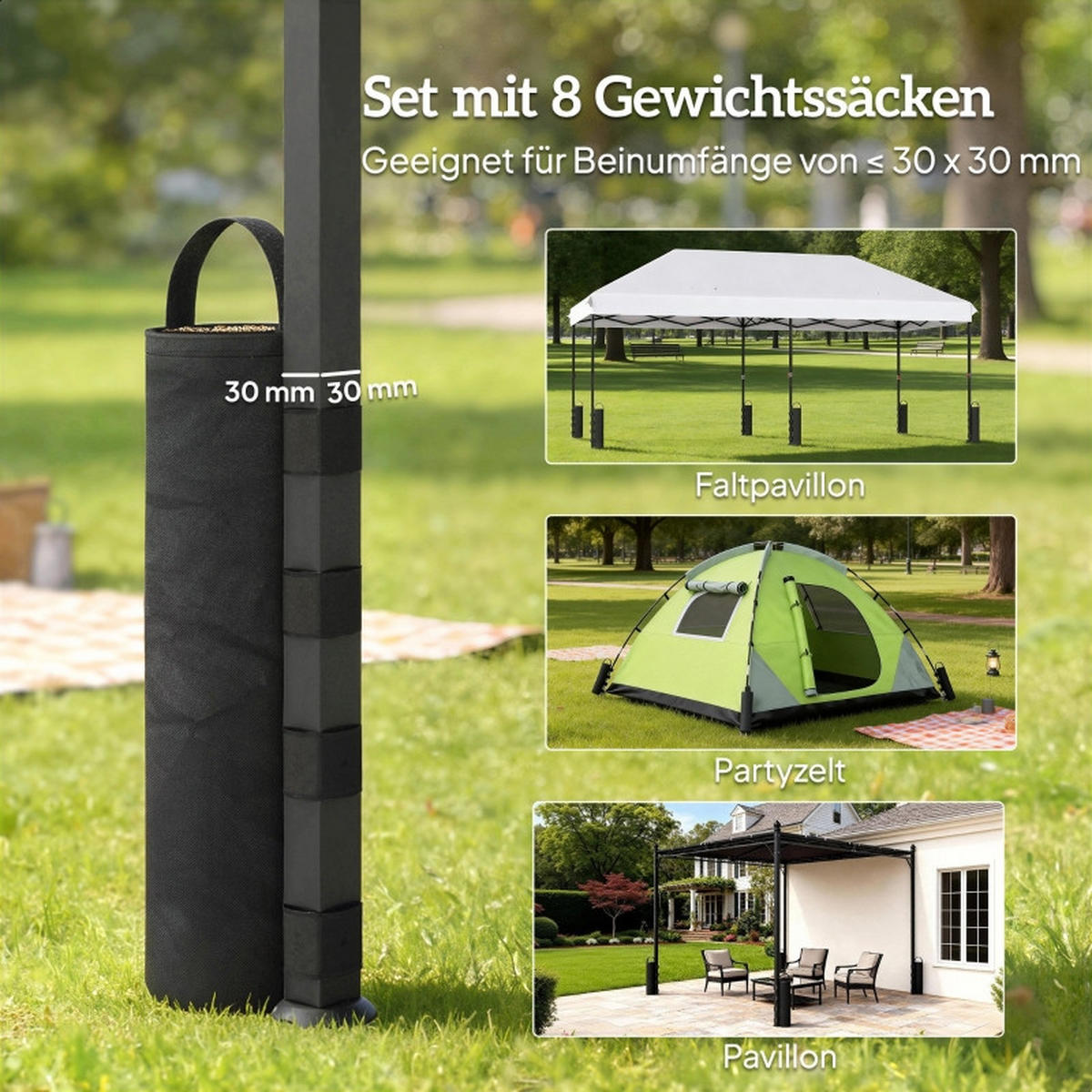 PAVILLON GEWICHTE 8er Set Sandsäcke 40 kg Oxford schwarz - Schwarz, Textil (20/50/1cm) - Fortuna Lai
