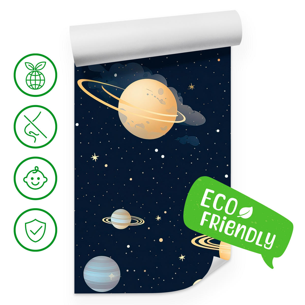 FOTOTAPETE für Kinderzimmer Märchen Galaxie Planeten Sterne 100x70 - Blau/Gelb, Papier (100/70cm) - Muralo