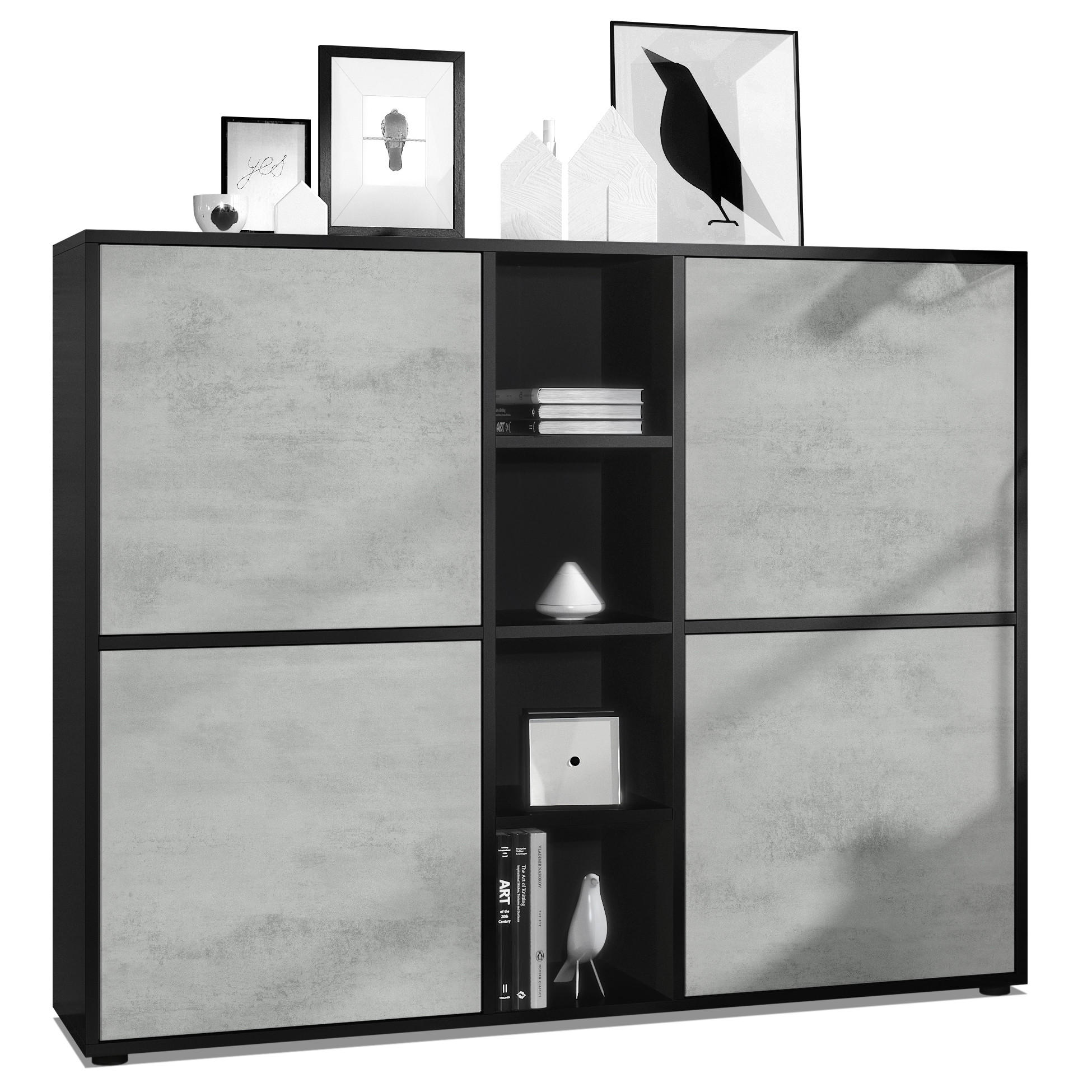 HIGHBOARD Cuba Türen in Beton Oxid Optik - Hellgrau, Holzwerkstoff (130.5/105.5/35.5cm) - Vladon