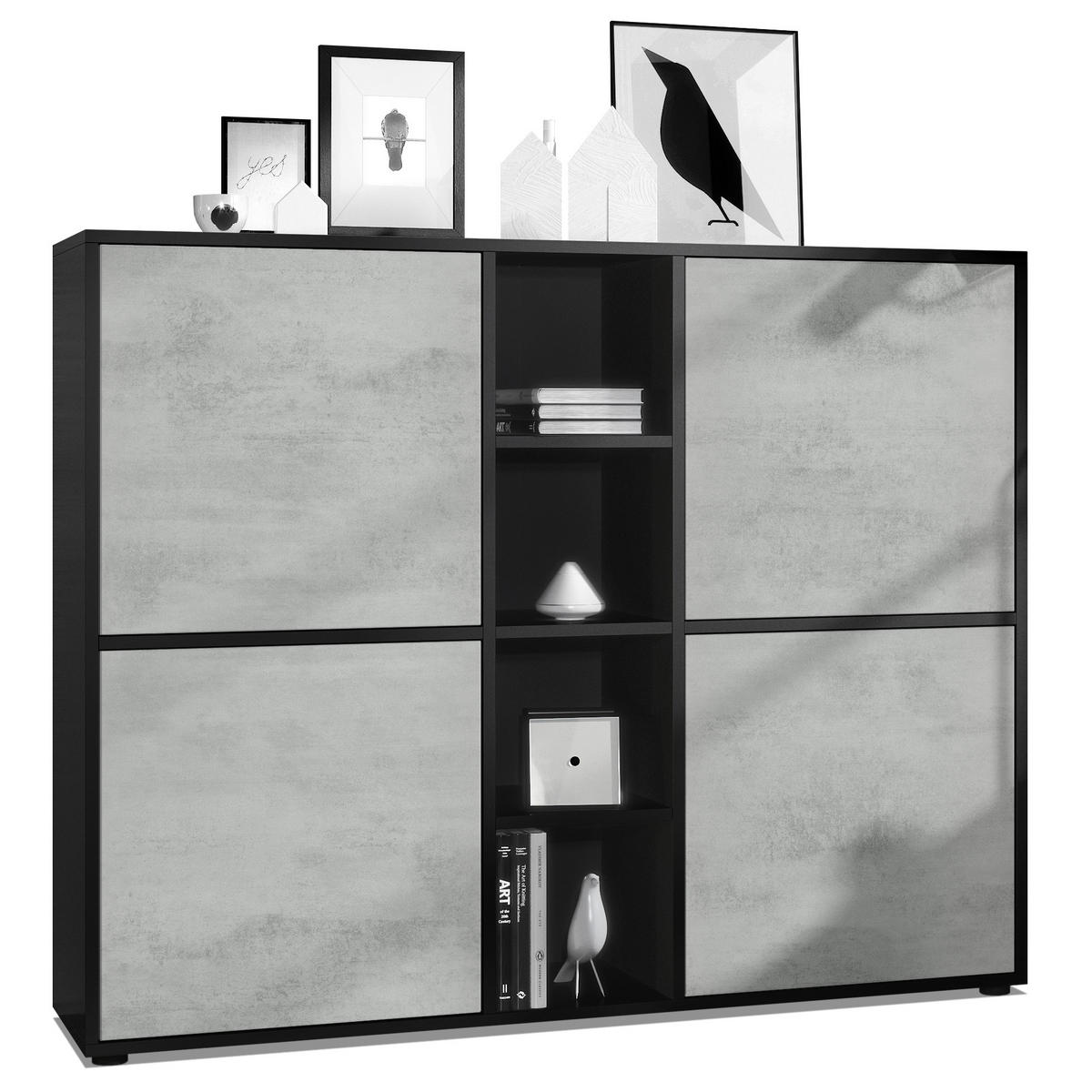 HIGHBOARD Cuba Türen in Beton Oxid Optik - Hellgrau, Holzwerkstoff (130.5/105.5/35.5cm) - Vladon