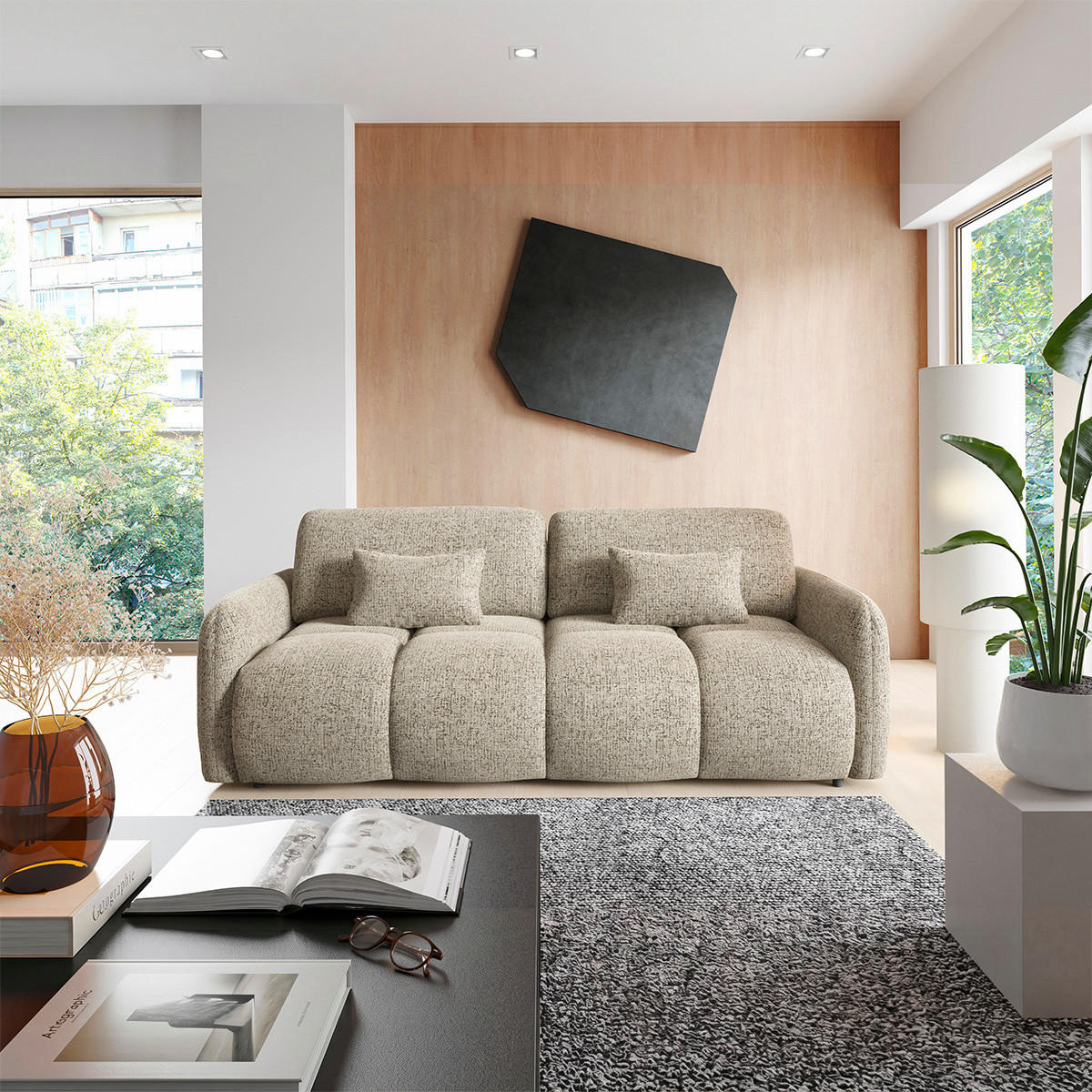 SOFA 3 Sitzplätze Beige meliert - Beige, Holz (236/95/121cm) - Petits-meubles