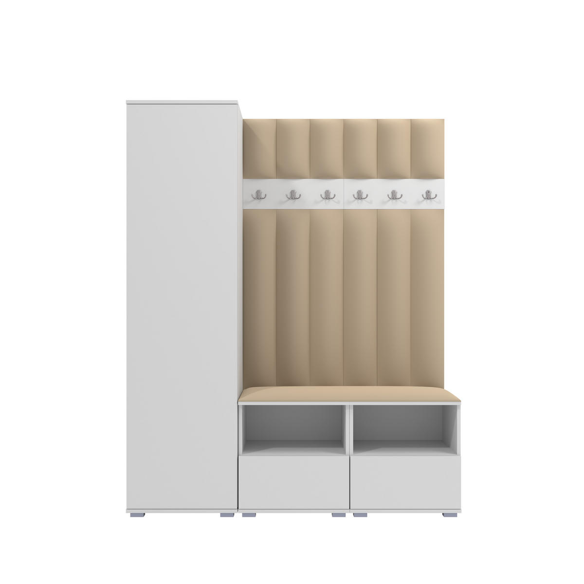 GEPOLSTERT Garderoben-Set Nela II LUX (Farbe Weiß + Stoff Trinity 04) - Beige/Silberfarben, Holz/Holzwerkstoff (150/187/40cm) - Ravio