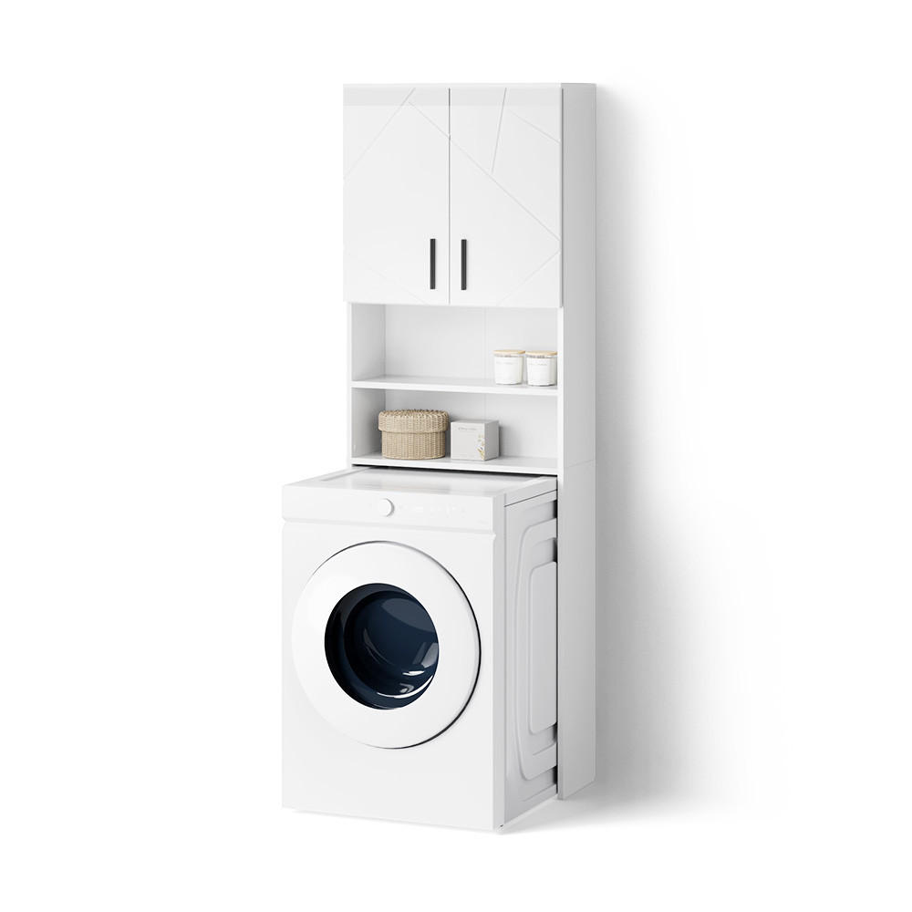 WASCHMASCHINENSCHRANK Ronco Weiß Hochglanz 64 x 190.5 cm - Weiß Hochglanz, Holzwerkstoff (64/190.5/26cm) - Livinity®