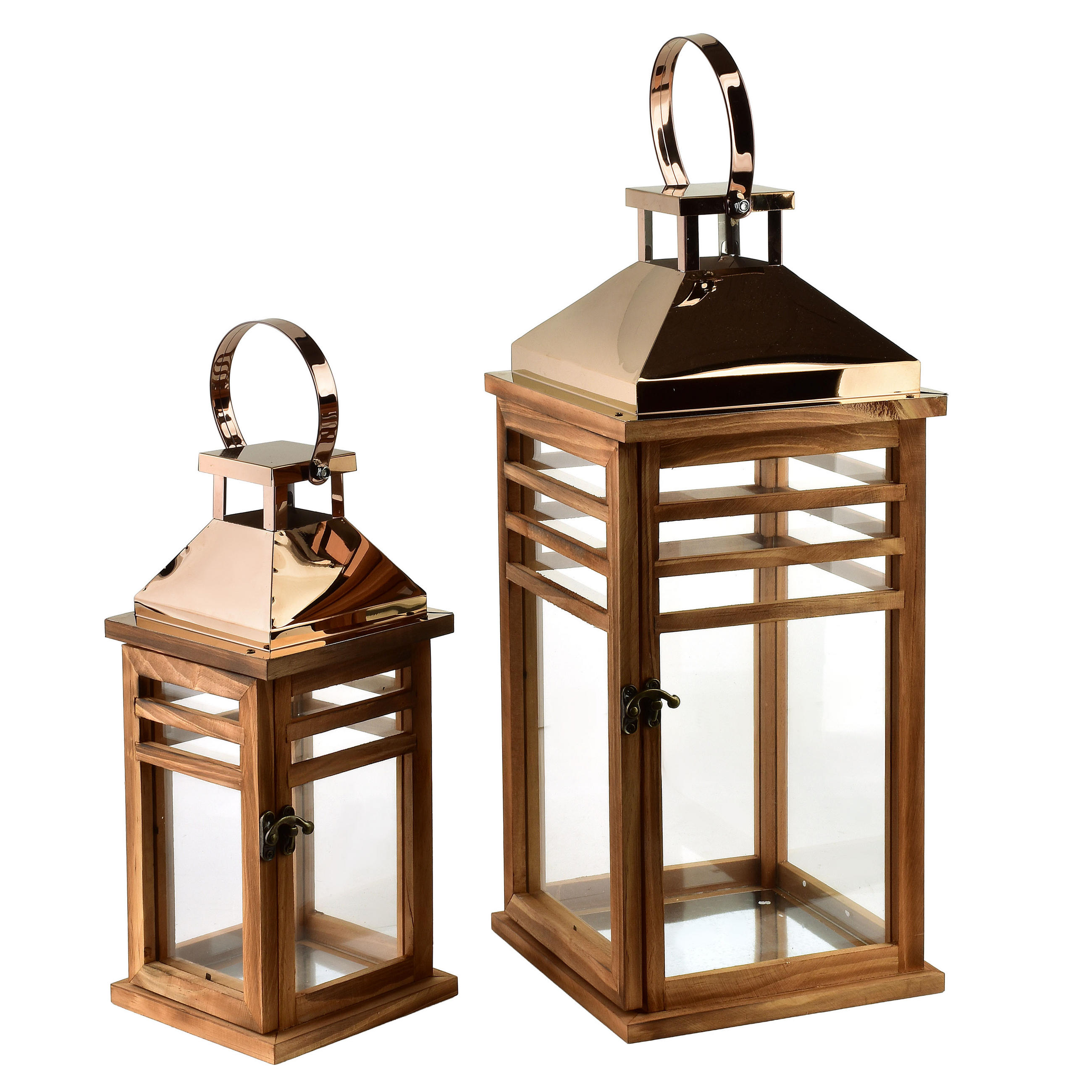 LATERNE Levi 2er Set braun 19.5/19.5/45 cm Holz - Braun, Holz (19.5/45/19.5cm) - Mondex