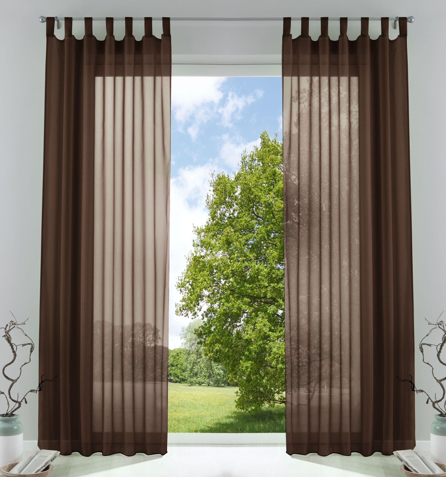 SCHLAUFENGARDINEN Voile 2er Set 225x140 cm Braun - Braun, Textil (140/225cm) - Gardinenbox.eu