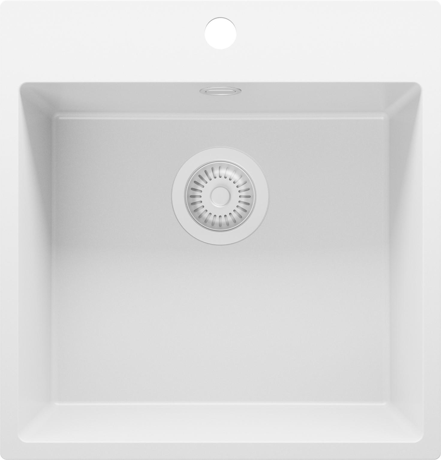 SPÜLBECKEN Riga, 2-er set Alles Weiß 48/50 cm 1 Becken + Ablauf-Set ab 50er Unterschrank - Weiß, Kunststoff (48/20/50cm) - Primagran