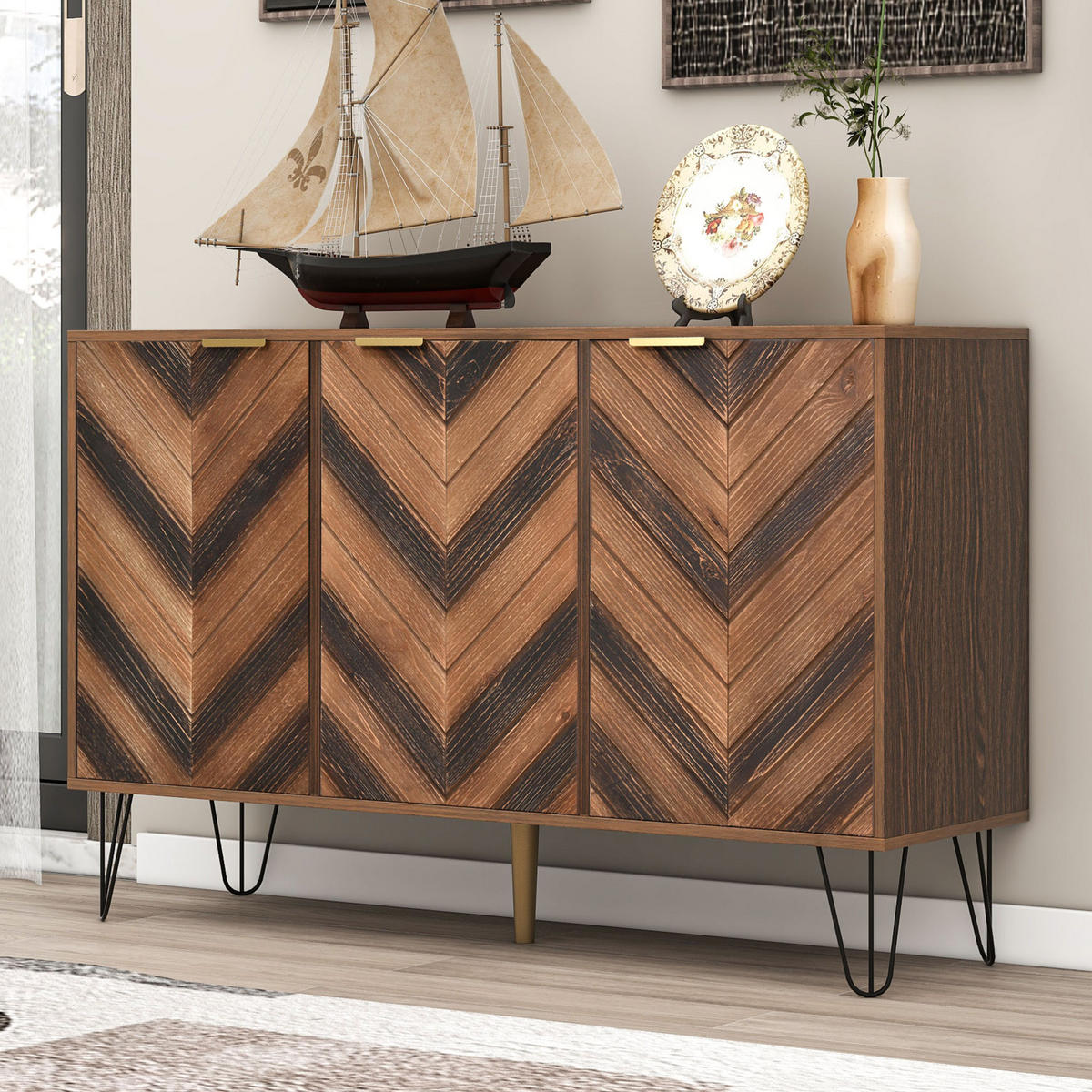 SIDEBOARD 120/38/76.5 cm Natur aus Holzwerkstoff mit 3 Türen - Naturfarben, Holzwerkstoff (38/76.5/120cm) - OKMYHOME