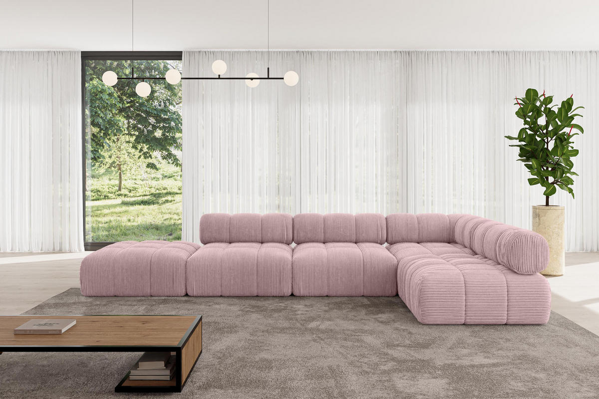 ECKSOFA modulares Sofa Favio-L2 - 380x190x70 cm Rosa Cord - Rosa, Holzwerkstoff/Textil (380/190cm) - ALTDECOR