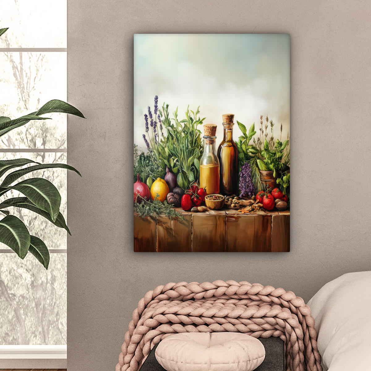 LEINWANDBILD Stilleben - Kräuter - Gewürze - Früchte - Farbenfroh 60x80 cm - Grün, Textil (60/80cm) - MuchoWow