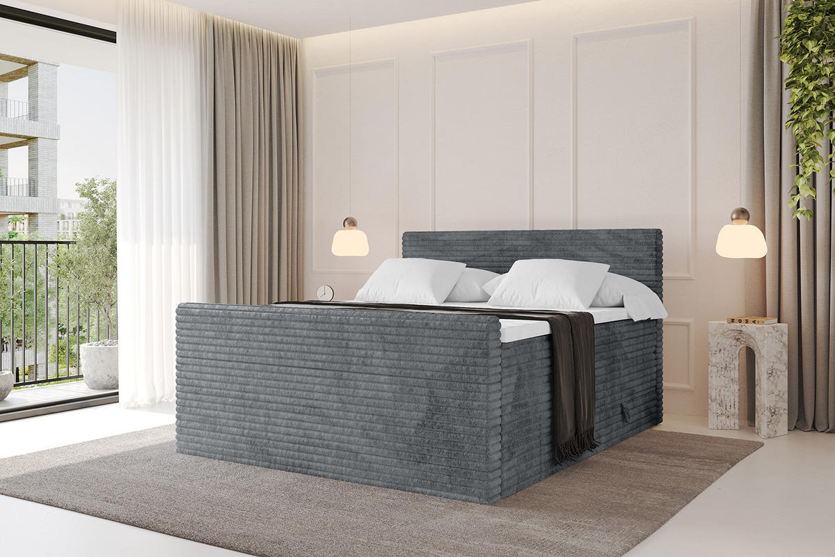 BOXSPRINGBETT mit Matratze H3|H4 und Lattenrost - TOLO-Z KING-v1 200x200 Cord - Dunkelgrau - Dunkelgrau, Holzwerkstoff (200/200cm)