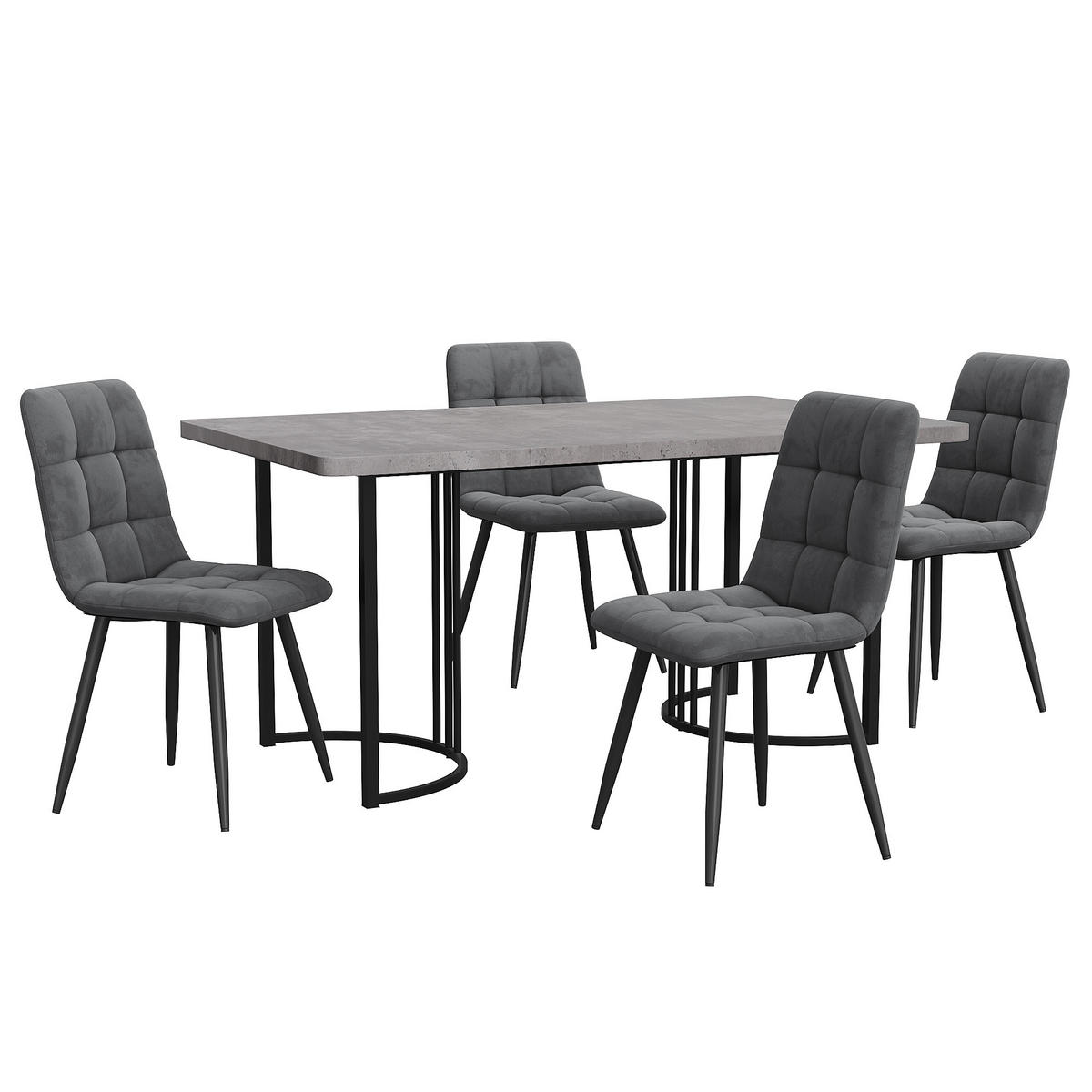 ESSGRUPPE Esstisch 4 Stühle MDF Grau Dunkelgrau 140x80cm - Grau, Holzwerkstoff (140/75/80cm) - FLIEKS