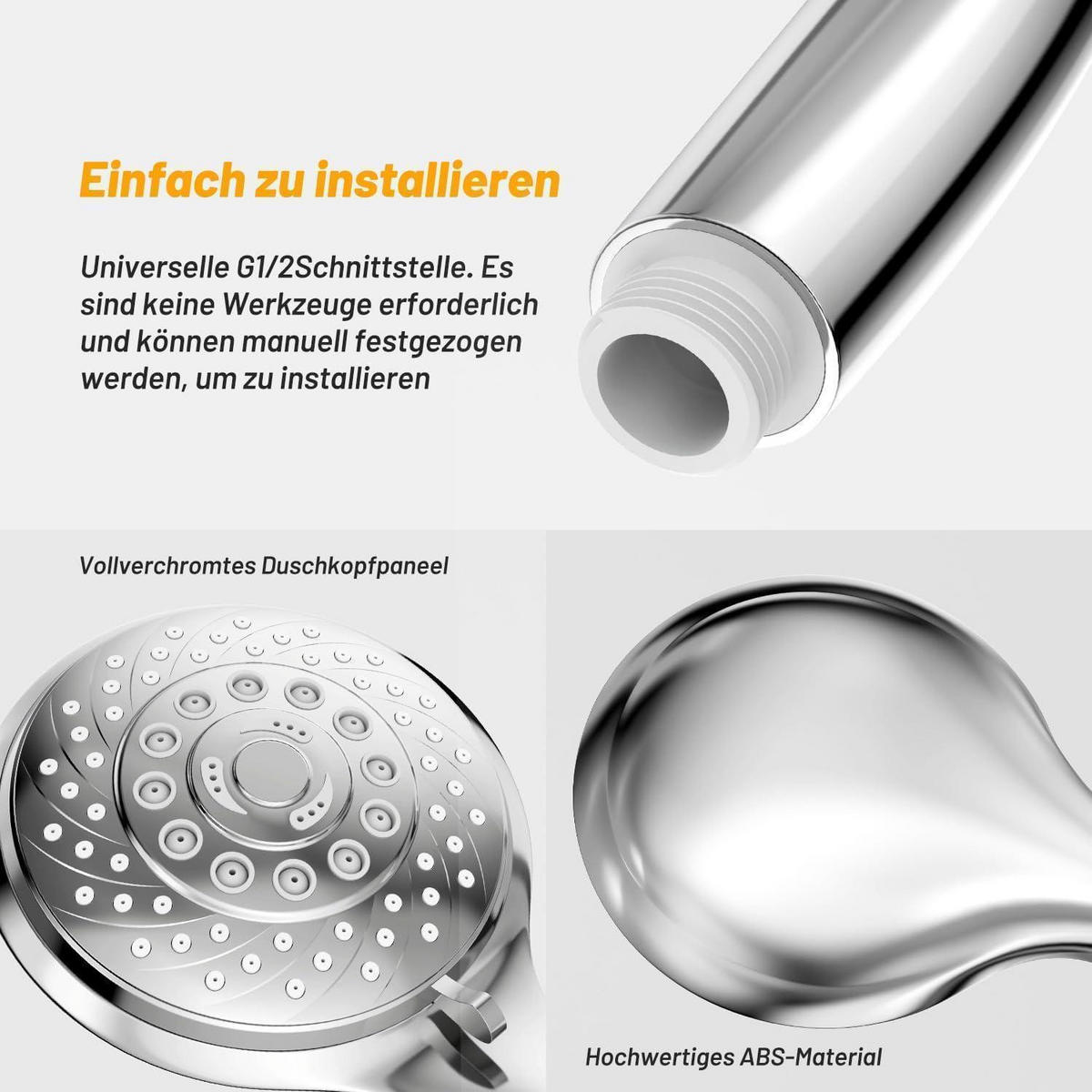 HANDBRAUSE Regendusche 6 Strahlarten Chrom - Silberfarben, Kunststoff (11/12.7/24.5cm)
