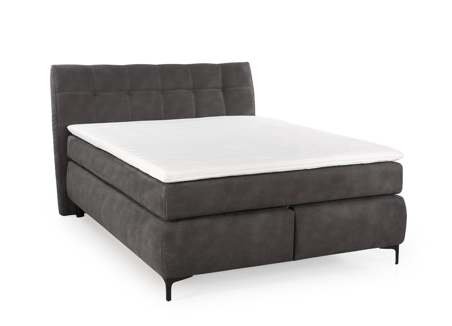BOXSPRINGBETT 140x200 cm mit Bonell-Federkernmatratze H2 inkl. Topper, Bonell-Federkernpolsterung, Mikrofaser-Bezug in Dunkelgrau / 20007 - Dunkelgrau/Schwarz, Textil/Metall (140/200cm) - luma-home