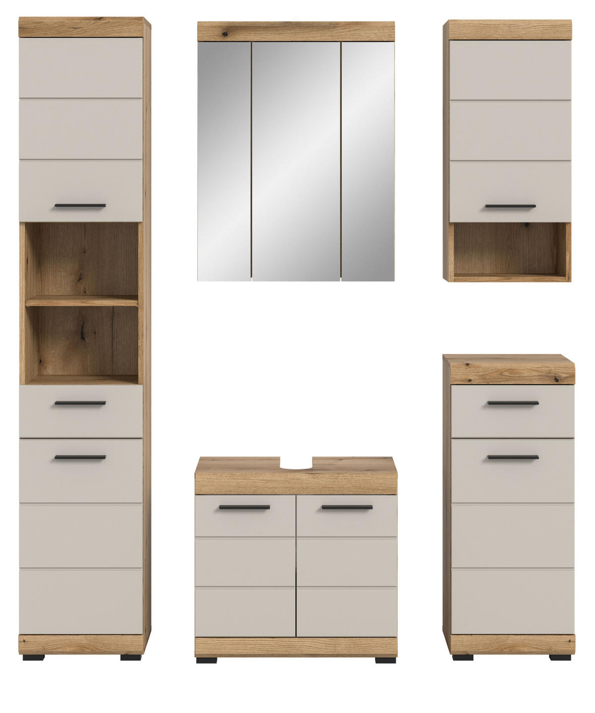 BADMÖBEL-SET Sand Kashmir, Evoke Eiche, Badkombination 164 cm 5-teilig - Kaschmir/Eichefarben, Glas/Holzwerkstoff (164/191/34cm) - Inn.Furn