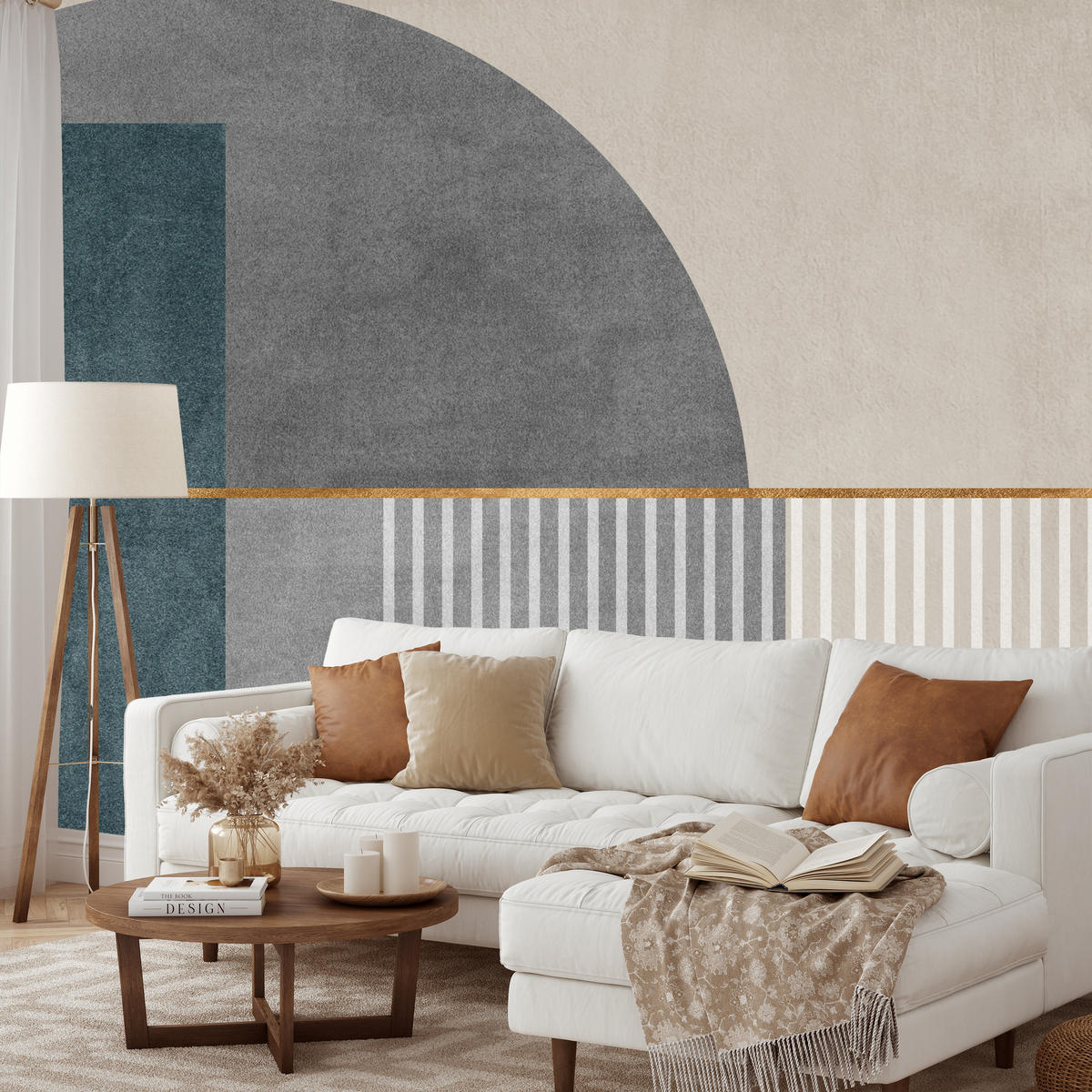 FOTOTAPETE für Wohnzimmer Formen Modernes Geometrisches Muster 200x140 - Beige/Braun, Papier (200/140cm) - Muralo