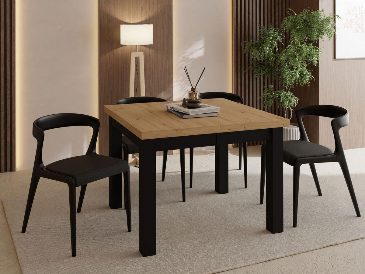ESSTISCH Toren ausziehbar verlängerbar quadratisch, Eiche Artisan Hellbraun 100-300/100/76.5 cm - Schwarz/Eiche Artisan, Holz/Holzwerkstoff (100/100/77cm) - WFL GROUP