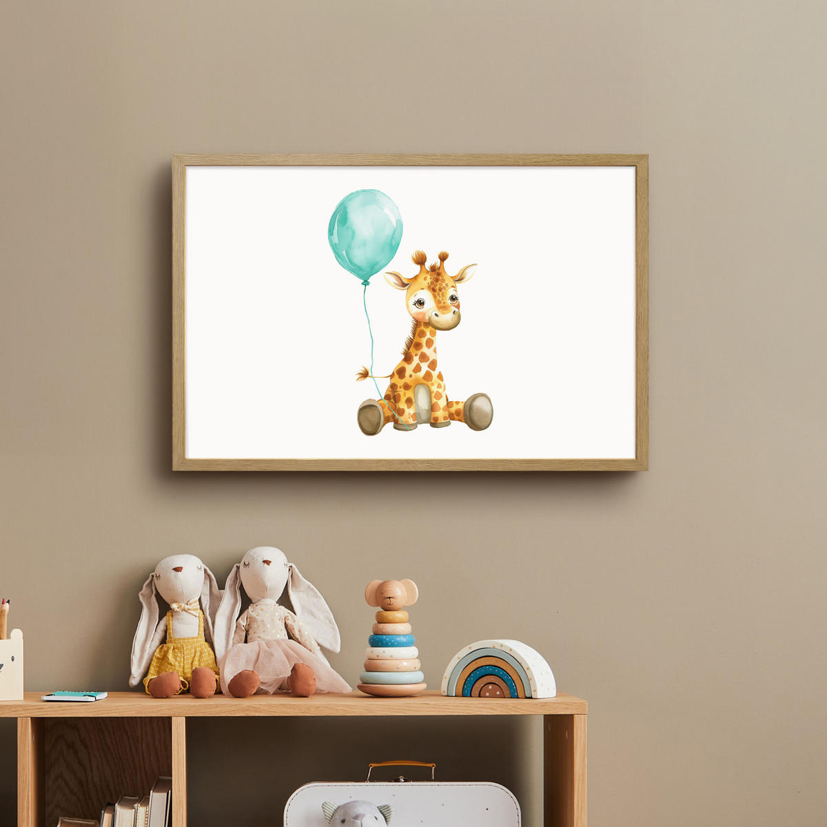 NACHTTISCHLAMPE MIT AKKU Giraffe - Baby - Tiere - Blauer Ballon 60x40 cm - Weiß, Holzwerkstoff (8/60/40cm) - OnlyWow