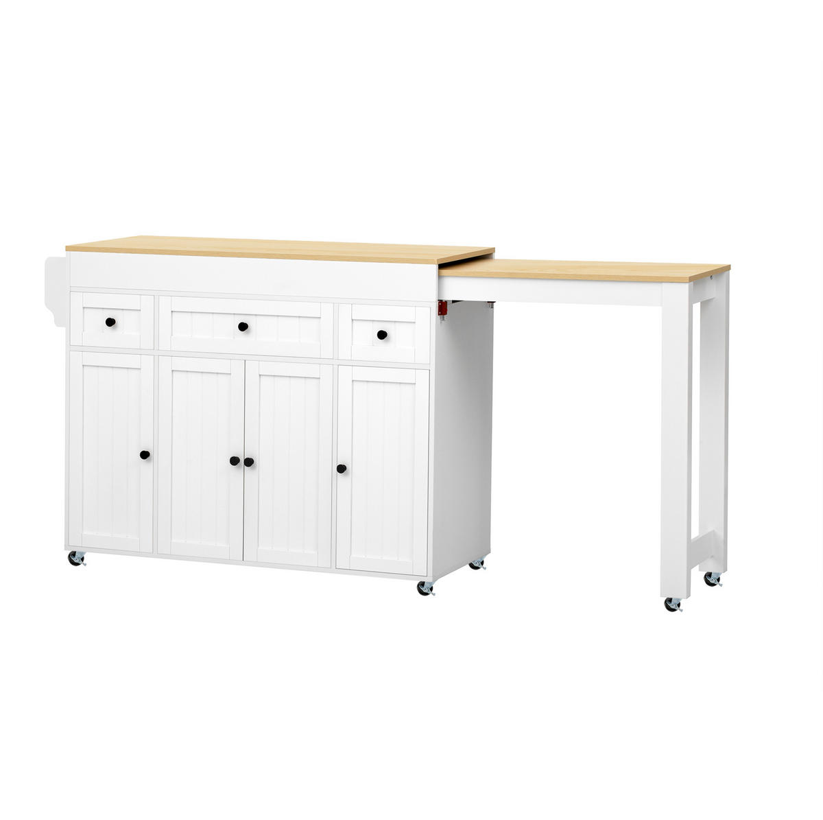 KUECHENINSEL auf Rollen mit ausziehbarer Arbeitsplatte 137-190,6 cm Weiß/Natur - Weiß, Holz (45.2/92/137cm) - Beauniv