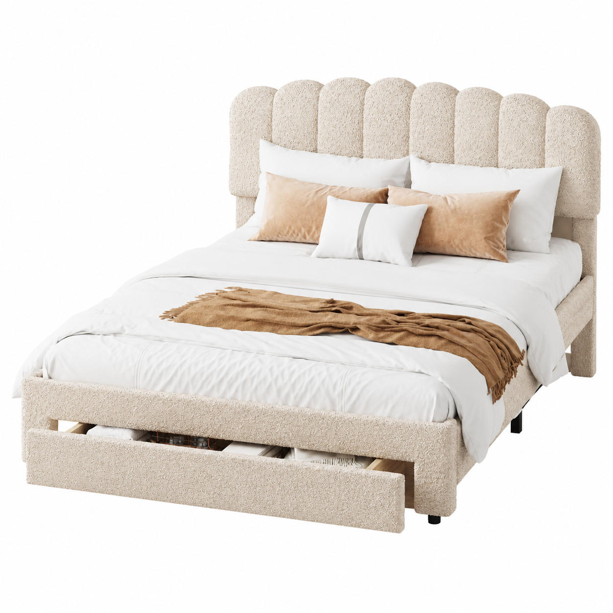 POLSTERBETT 140/200 cm in Beige mit Schubladen & verstellbarem Kopfteil - Beige, Holz/Metall (140/200cm) - PARAFTA HOME