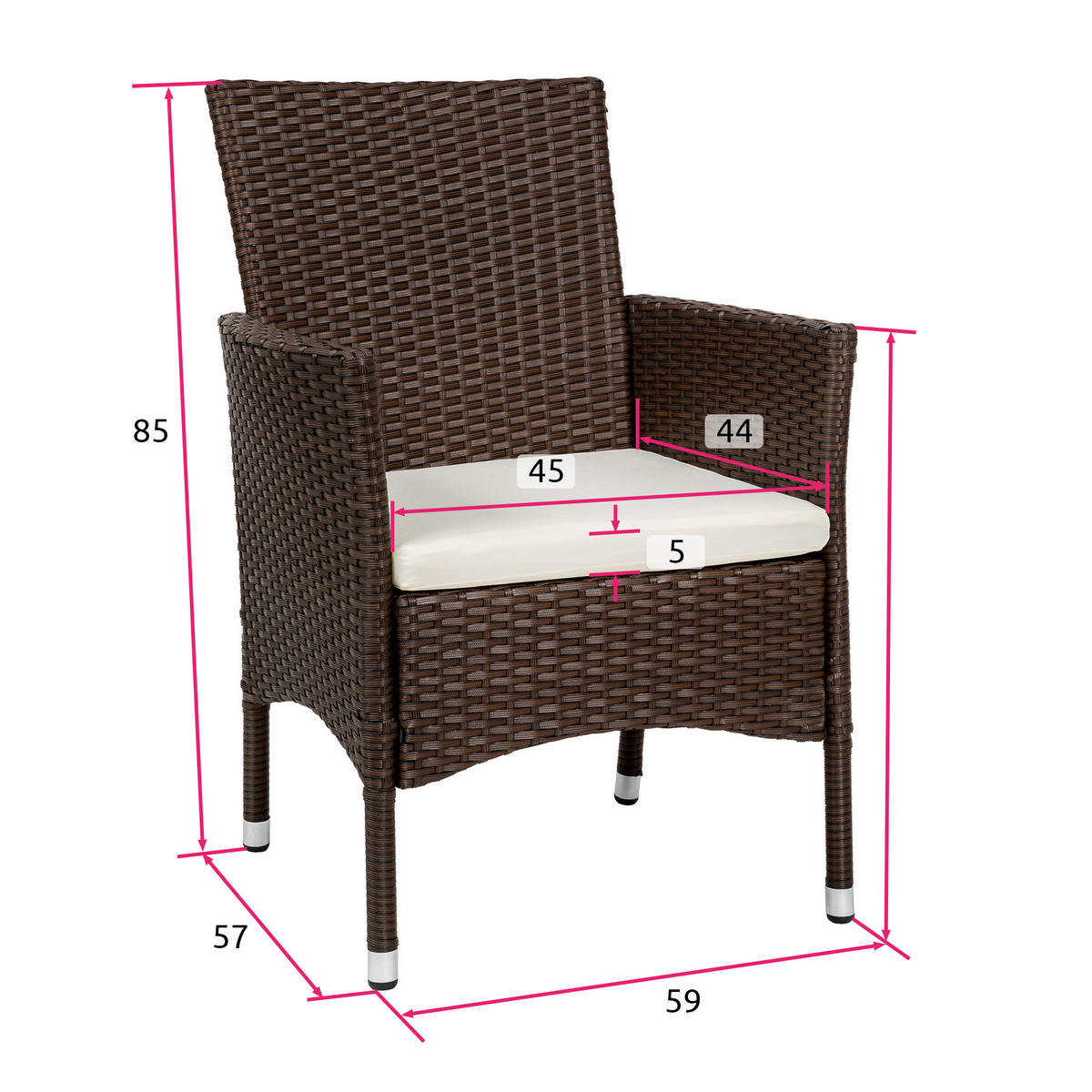 RATTANSTUHL 2er Set Nantes,59 x 57 x 85 cm,braun/beige - Beige/Braun, Kunststoff (57/85/59cm) - tectake