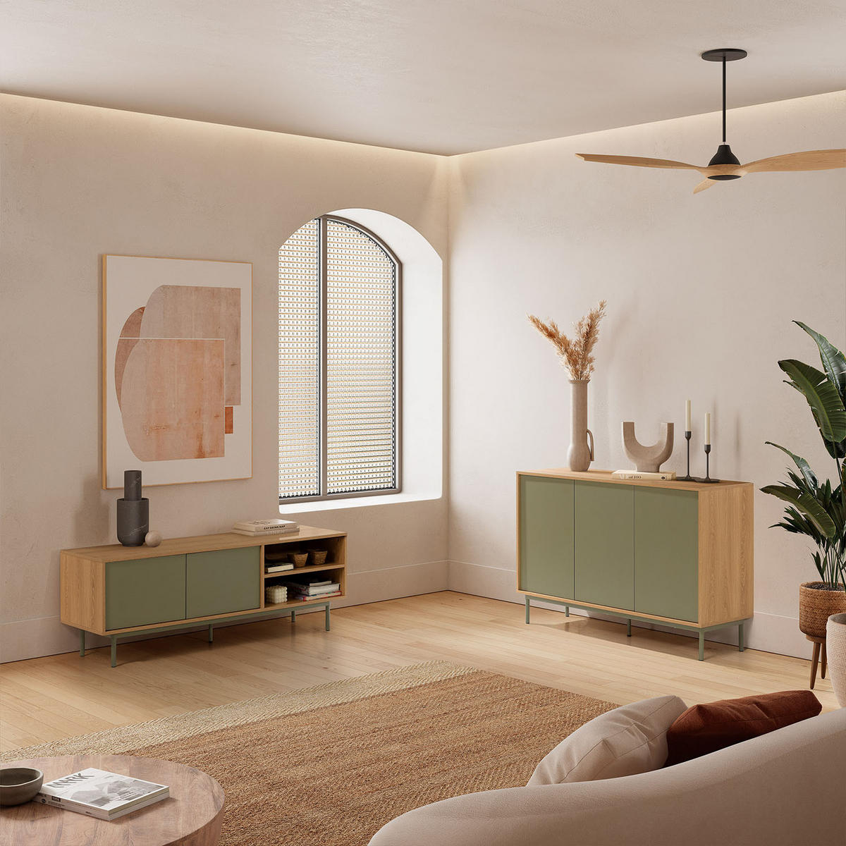 TV-ELEMENT Cuzco 2 türen Eichenfarbe/grün - Grün, Holzwerkstoff (140/50/40cm) - VS Venta-stock