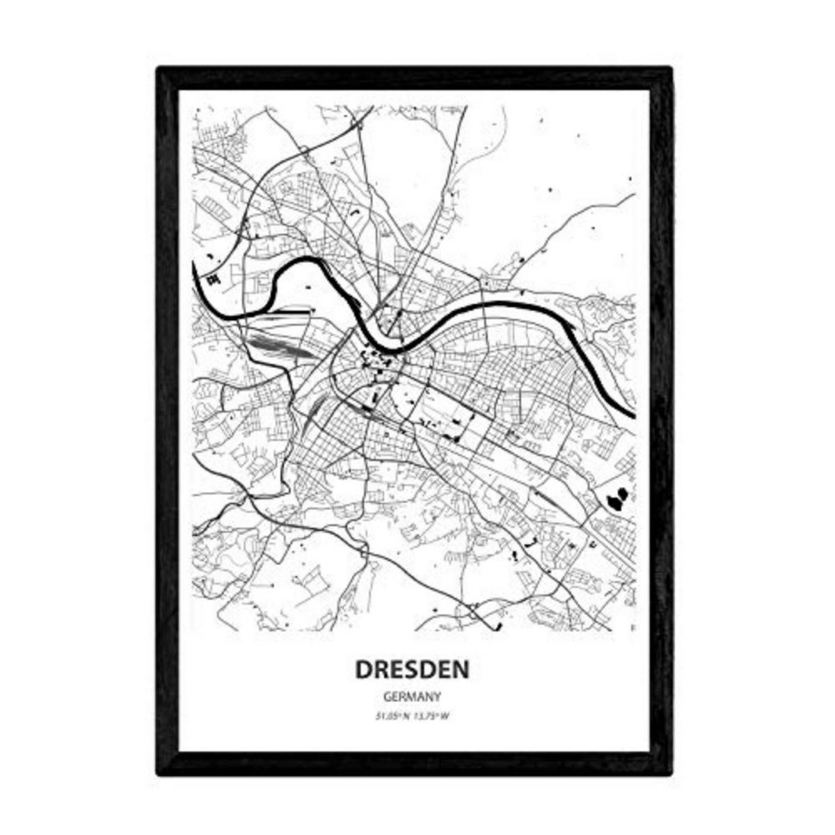 POSTER Karte Von Dresden - Deutschland A3 Rahmenlos - Klar, Papier (29.7/5/42cm) - Nacnic