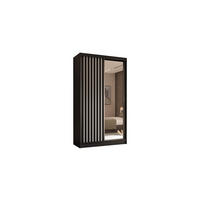 KLEIDERSCHRANK mit Spiegel-Schiebetüren und Aluminium-Leisten - LAMELO - 120 cm Schwarz+Schwarz+Weiß - Schwarz/Weiß, Holzwerkstoff (120/216/61cm) - ALTDECOR