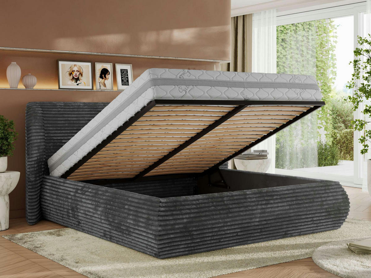 POLSTERBETT CAELA CLASSIC 200/200 - Grau Cord - ELORI LUX - Grau, Textil (200/200cm) - MKS