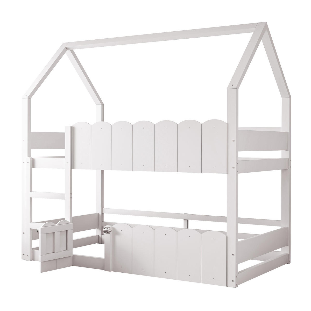 KINDER-ETAGENBETT im Hausdesign 90x200 cm Weiß - Weiß, Holz (90/200cm) - Meubliv