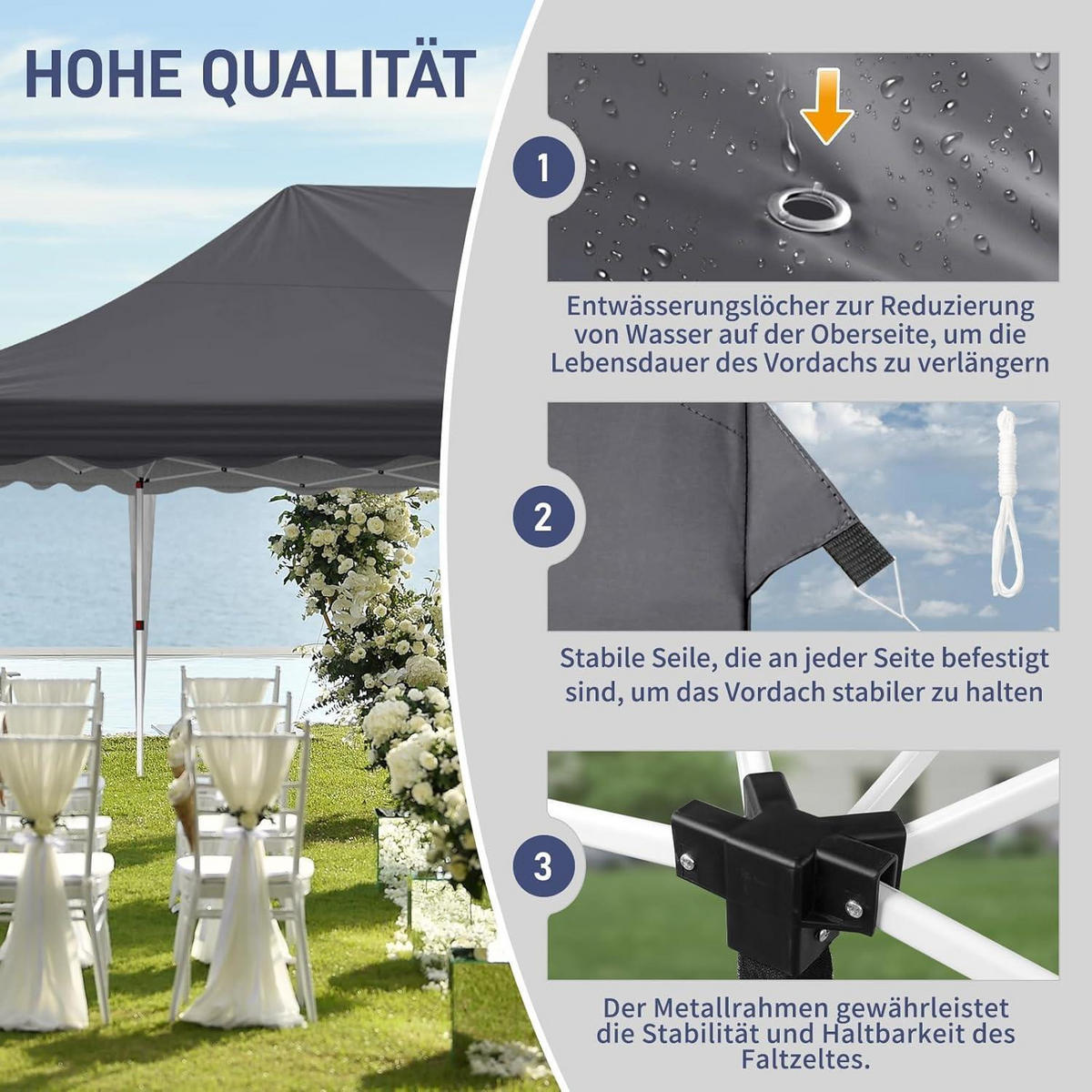 FALTPAVILLON 3x6m Dunkelgrau Wasserdicht UV-Schutz 50+ Textil - Anthrazit, Textil (300/316/600cm)