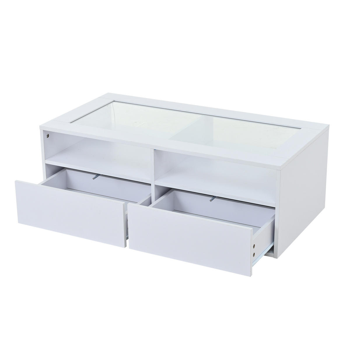 COUCHTISCH in Weiß Wohnzimmertisch mit LED-Beleuchtung, Glasplatte, 2 Schubladen & offenem Stauraum, B100/T50/H35cm - Weiß, Glas/Holzwerkstoff (50/100/35cm) - STILVORA