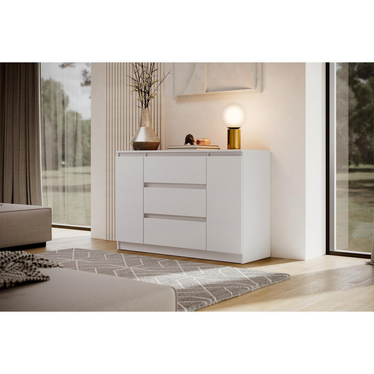 KOMMODE Lemon 140 cm mit zwei Türen und drei Schubladen Weißmatt - Weiß, Holzwerkstoff (140/78/39cm) - Beautysofa