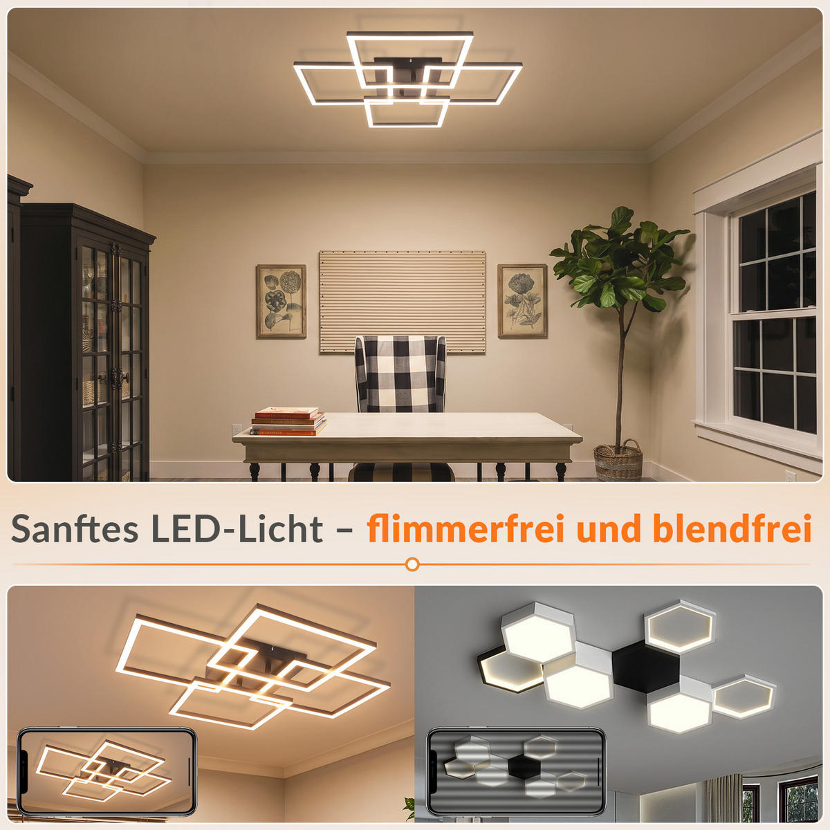 LED DECKENLEUCHTE Sylvex 58/58/6.7 cm - Schwarz, Kunststoff (58/58/6.7cm) - ZMH