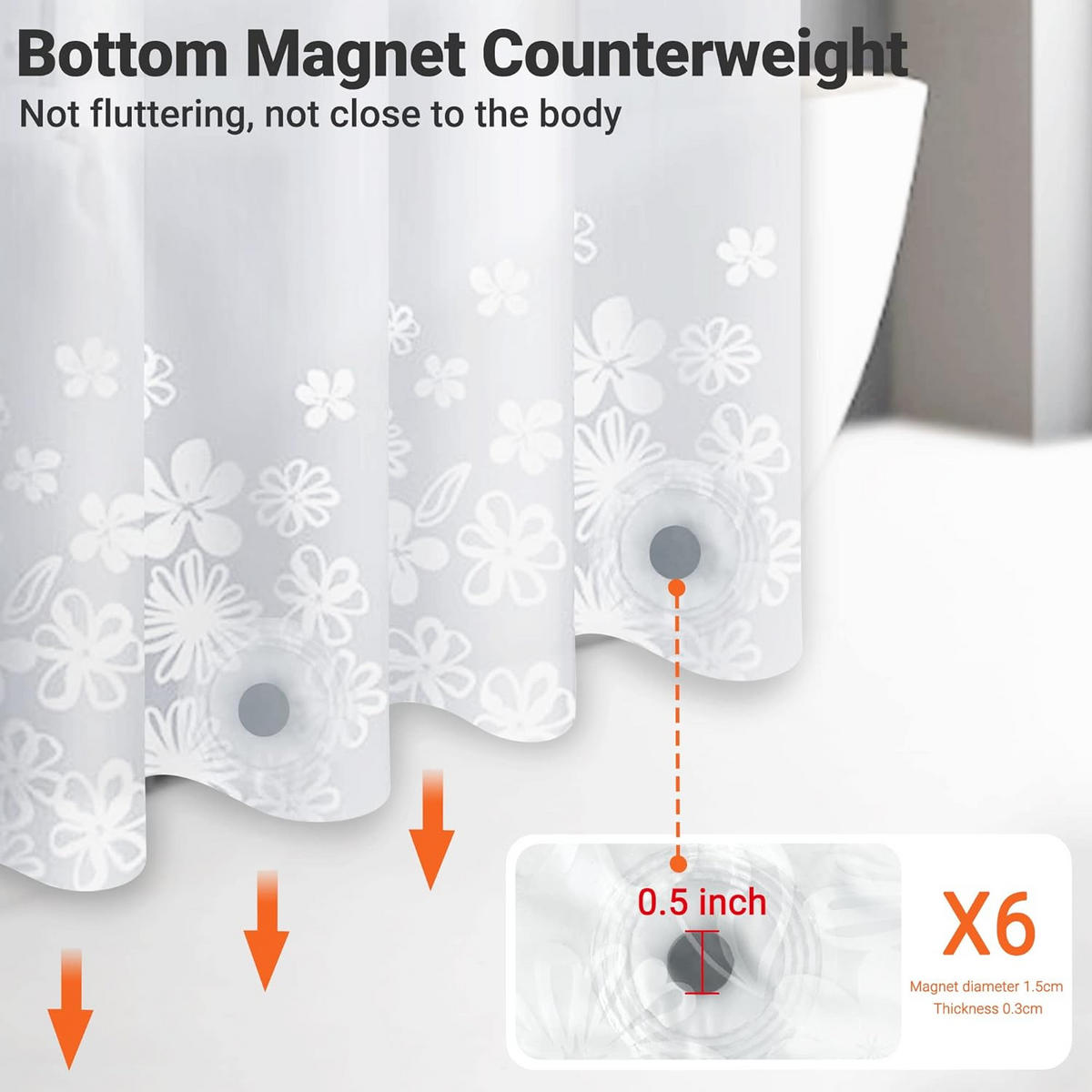DUSCHVORHANG wasserdicht EVA elegant mit Haken Muster Blumen - Transparent, Textil (180/180cm) - MCBOSON