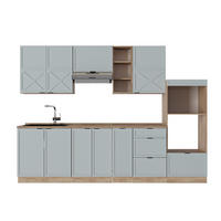 KÜCHENZEILE Fame-Line Hellblau-grau/Goldkraft Eiche 280 cm, AP Eiche - Honigeiche/Blaugrau, Holzwerkstoff (280/81.6/60cm) - Vicco