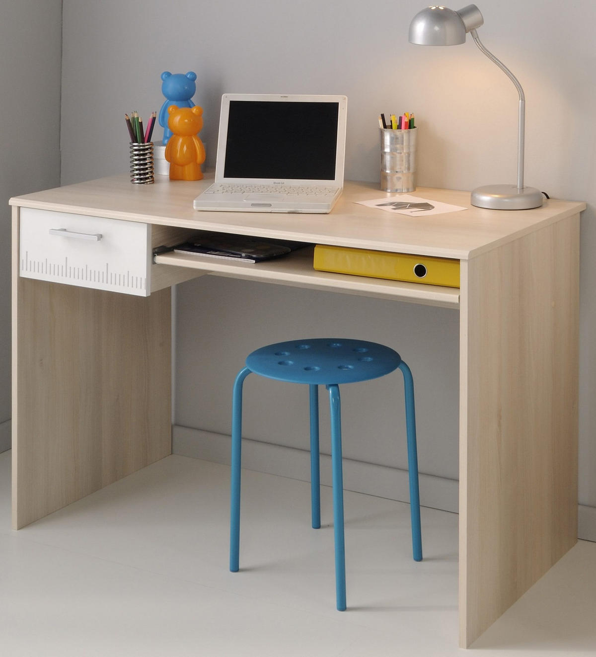 KINDERZIMMER Jugendzimmer Komplett-Set 5-tlg. Kleiderschrank Schreibtisch Bett 90x200 - Silberfarben/Weiß, Holz/Holzwerkstoff (203/180/123cm) - Parisot Meuble