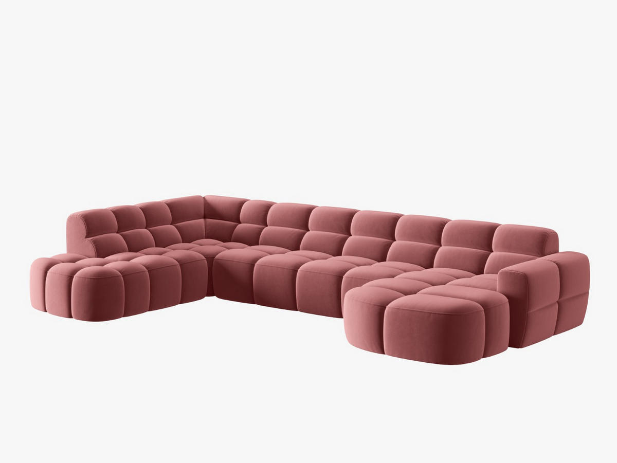 PANORAMASOFA links Lisa aus Samt lachs 7 Sitzplätze - Dunkelrosa, Textil (234/77/387cm) - Micadoni