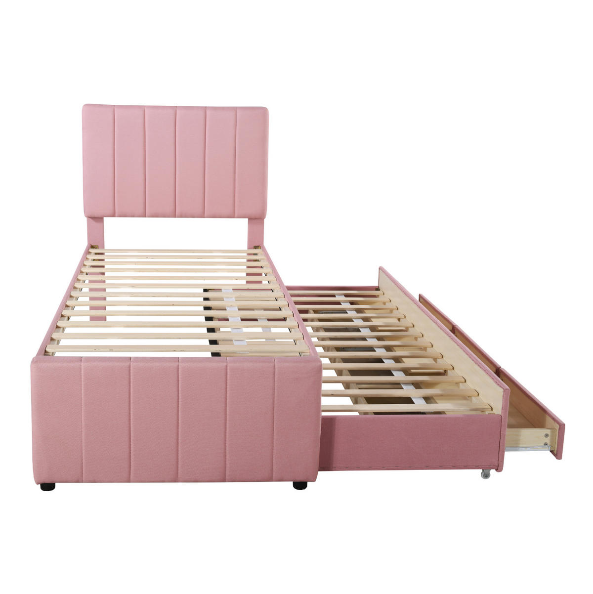 POLSTERBETT 90/200 cm Rosa aus Leinen mit Rollbett und Schubladen - Pink, Textil (90/200cm) - OKMYHOME