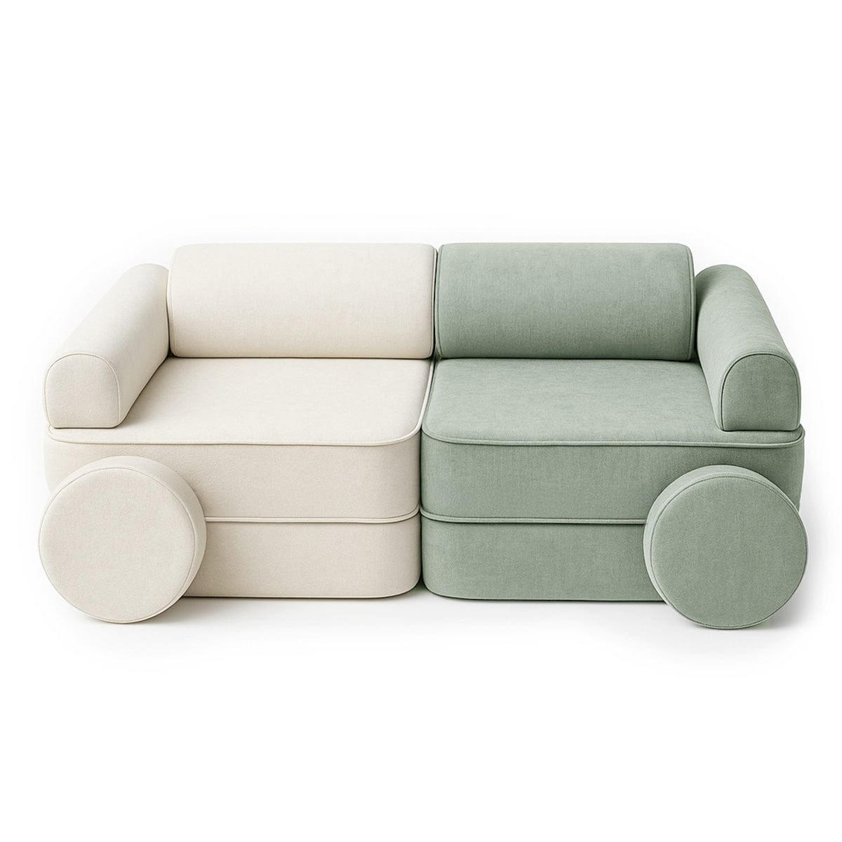 MODULARES Kindersofa 8 Elemente zweifarbig - Beige/Olivgrün, Textil (120/50/60cm) - Bees & Blooms