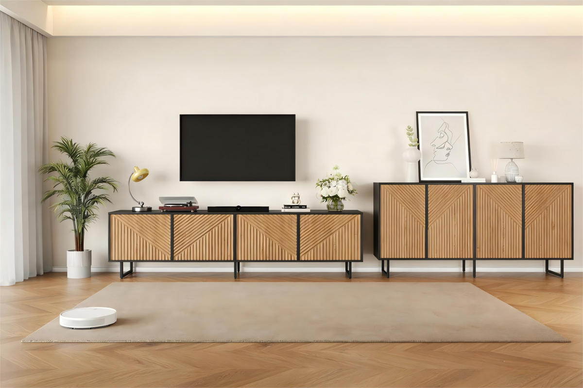 OBÝVACÍ STĚNA Dřevo Černá TV Komoda Sideboard 180 cm - přírodní, kompozitní dřevo (180/40/40cm) - FLIEKS