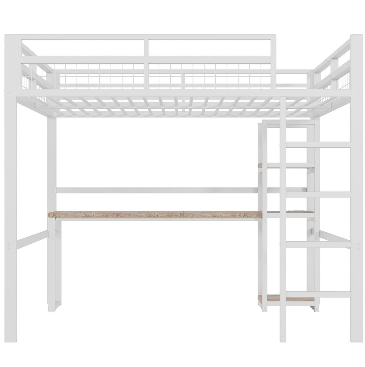 HOCHBETT 140/200 cm aus Metall/MDF mit Schreibtisch, Regalen und Steckdose mit USB-C Weiß - Weiß, Metall (140/200cm) - Modenvie