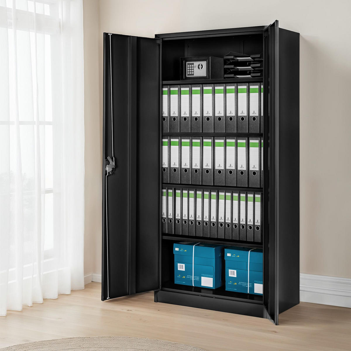 AKTENSCHRANK Blain,180 x 80 x 40 cm,schwarz - Schwarz, Metall (40/180/80cm) - tectake