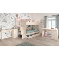 KINDERZIMMER Set 4-tlg. mit Etagenbett und 2 x Schreibtisch - Silberfarben/Akaziefarben, Holzwerkstoff/Kunststoff (245/171/114cm) - Parisot Meuble