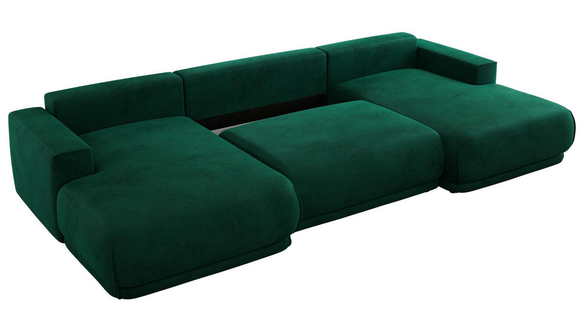 SEDACIA SÚPRAVA RINA U Tmavozelená Zamat - čierna/tmavozelená, textil/plast (360/85/170cm) - MKS