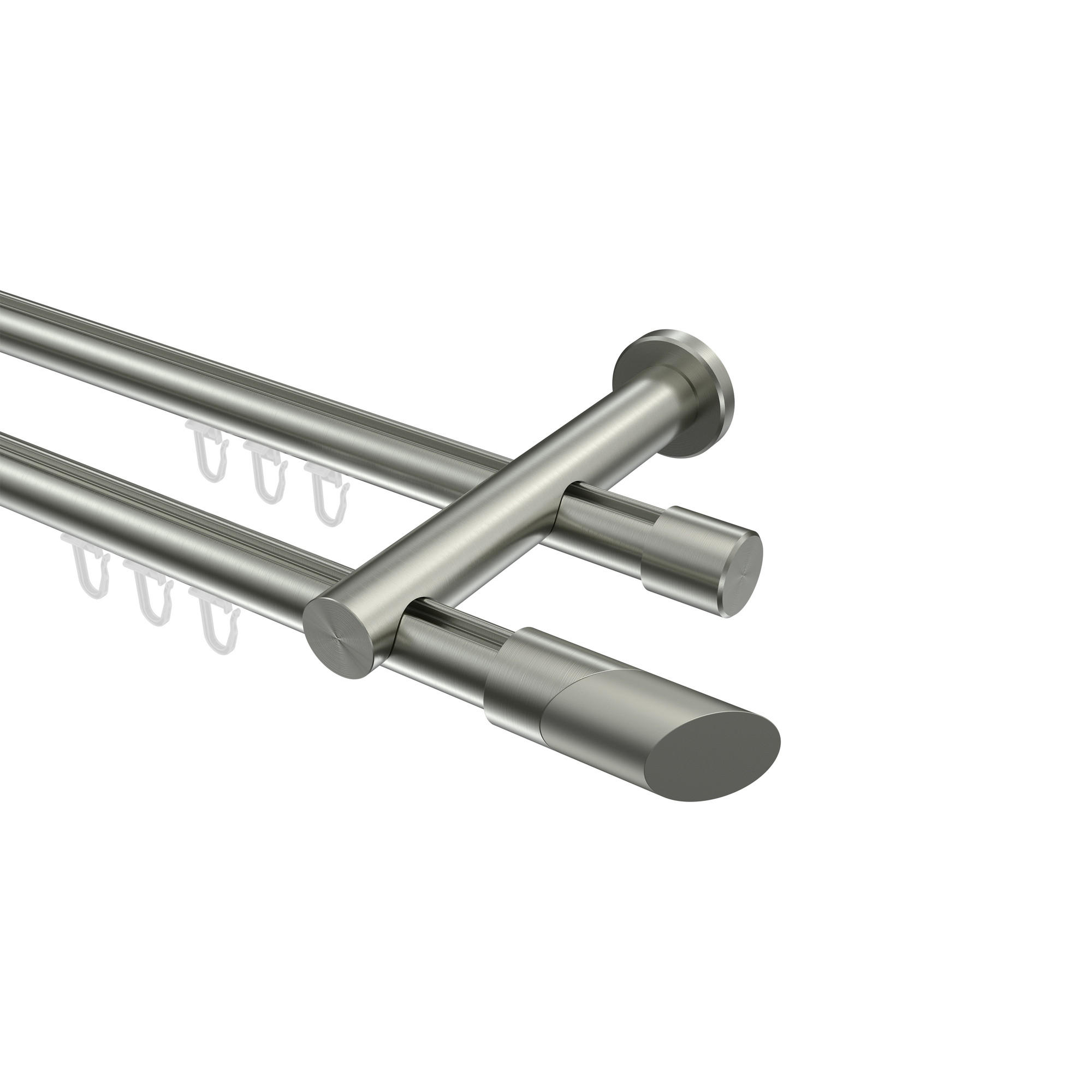 INNENLAUF-GARDINENSTANGEN-SET Platon Verano 320 cm (geteilt in 2 x 160 cm), 2-läufig, 20 mm Ø Edelstahl-Optik - Edelstahlfarben/Silberfarben, Metall (320cm) - INTERDECO