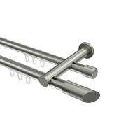INNENLAUF-GARDINENSTANGEN-SET Platon Verano 280 cm (geteilt in 2 x 140 cm), 2-läufig, 20 mm Ø Edelstahl-Optik - Edelstahlfarben/Silberfarben, Metall (280cm) - INTERDECO