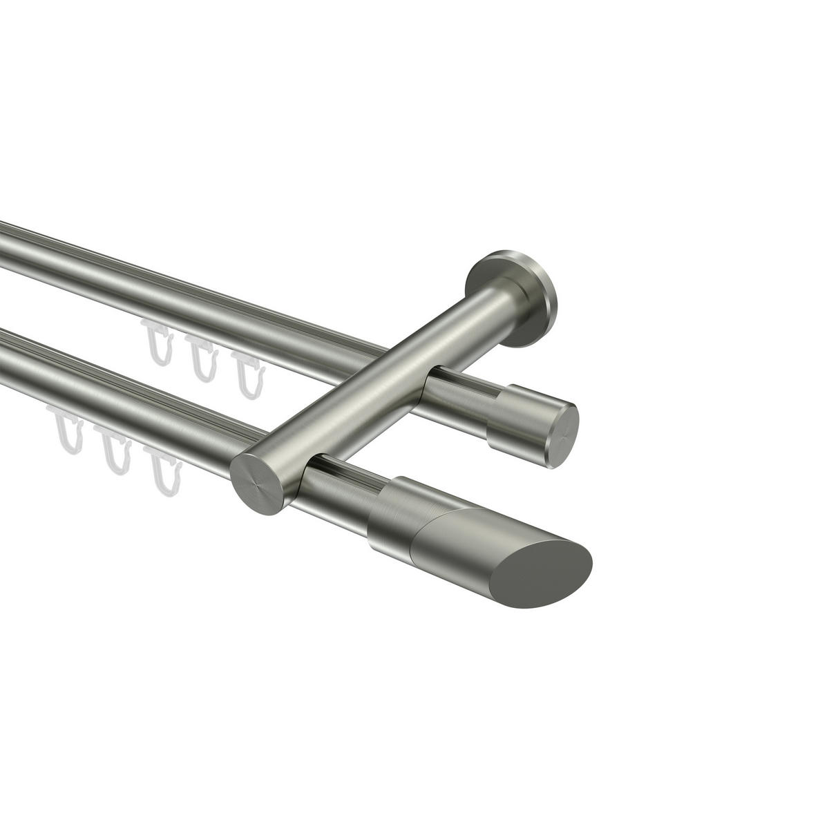 INNENLAUF-GARDINENSTANGEN-SET Platon Verano 280 cm (geteilt in 2 x 140 cm), 2-läufig, 20 mm Ø Edelstahl-Optik - Edelstahlfarben/Silberfarben, Metall (280cm) - INTERDECO