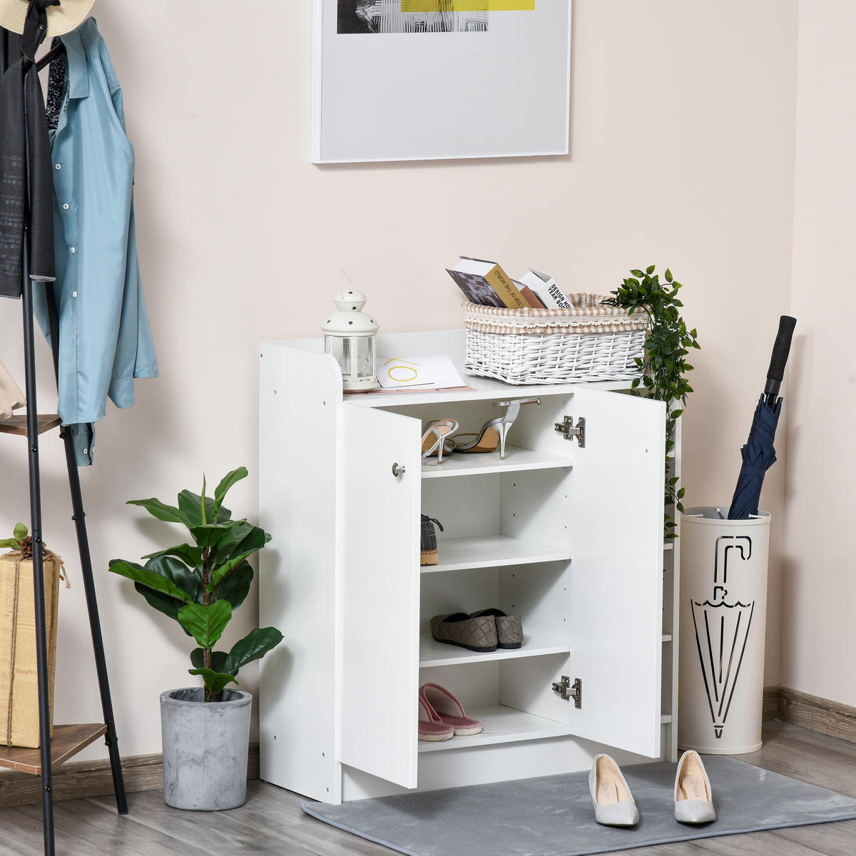 SCHUHSCHRANK, Spanplatte, MDF, Weiß, 83 x 30 x 90 cm - Weiß, Holzwerkstoff (30/90/83cm) - HOMCOM